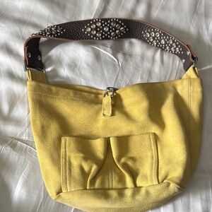Tylie Malibu Yellow Suede Women's Bag with Studded Strap